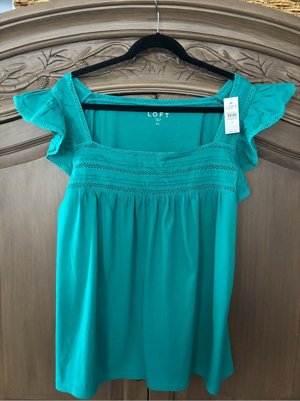 NWT LOFT Teal Square-Neck Flutter Sleeve Shirt XL